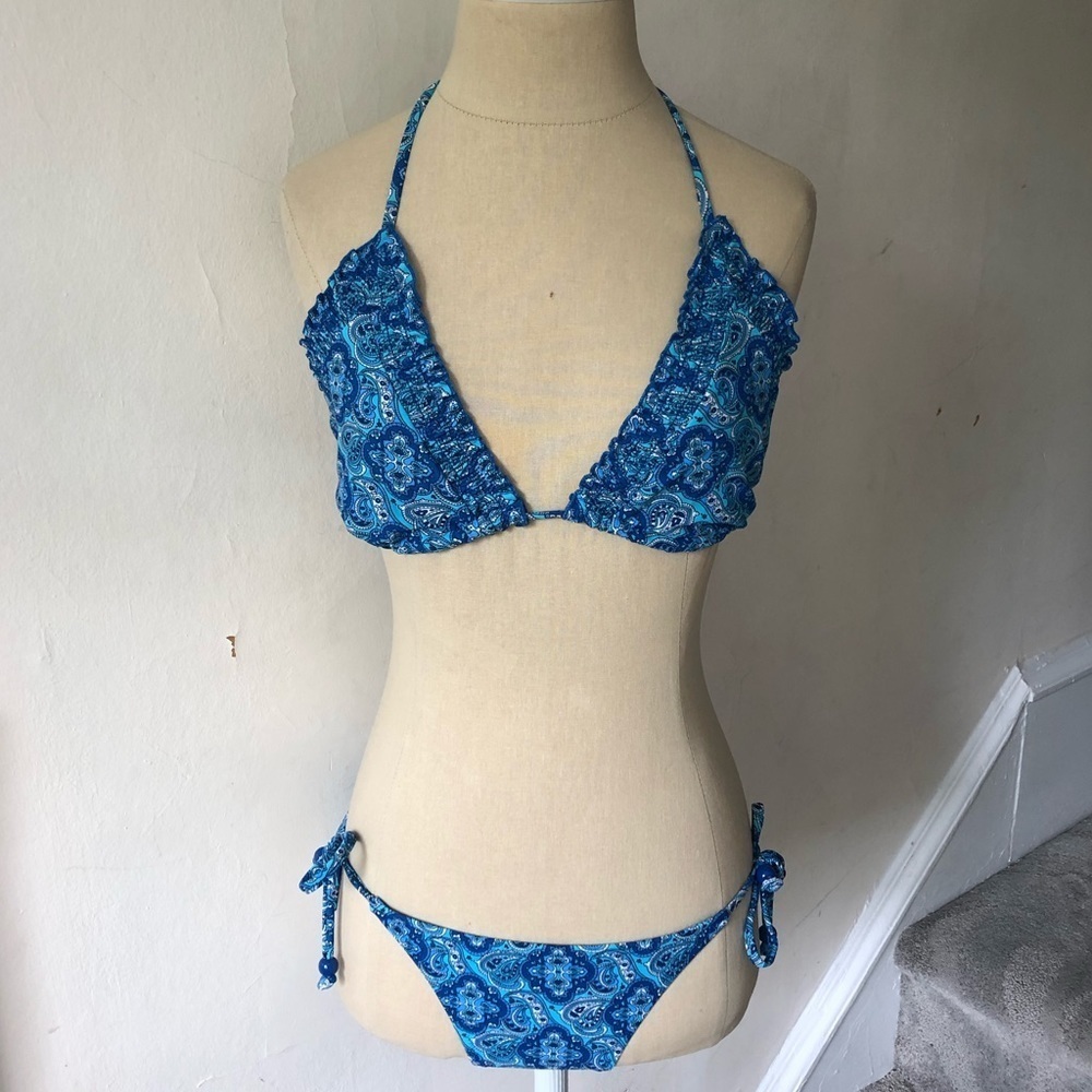 Old Navy Paisley Ruffle Trim Halter String Bikini